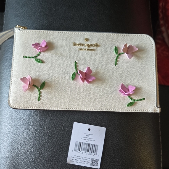 Kate Spade Cream Lucy Wristlet with Pink Floral 3D Accents - Picture 9 of 9